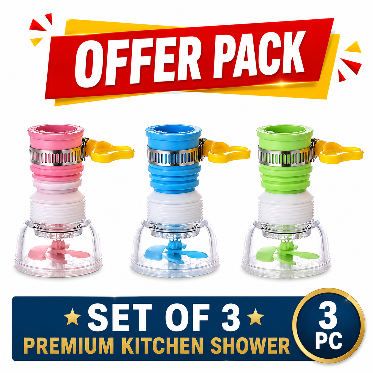 3 Kitchen Showers in 1 Order (360° Clean Flow)
